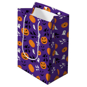 Halloween black bats purple cool spooky pattern medium gift bag