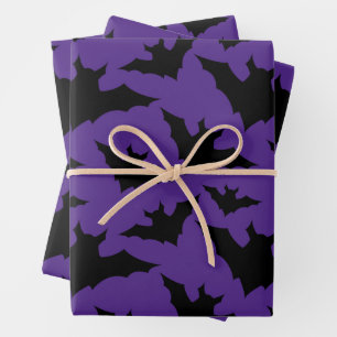 Halloween black bats purple cool spooky pattern wrapping paper sheet