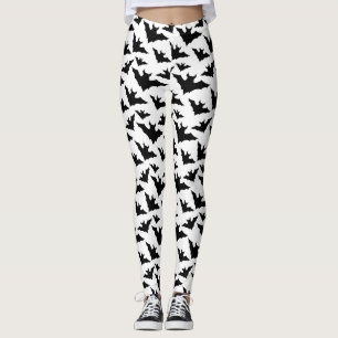 Halloween black bats white cool spooky pattern leggings