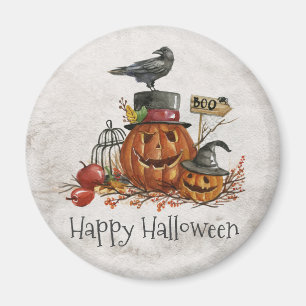 Halloween Black Bird and Pumpkins Magnet