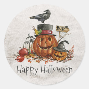 Halloween Black Bird and Pumpkins   Sticker