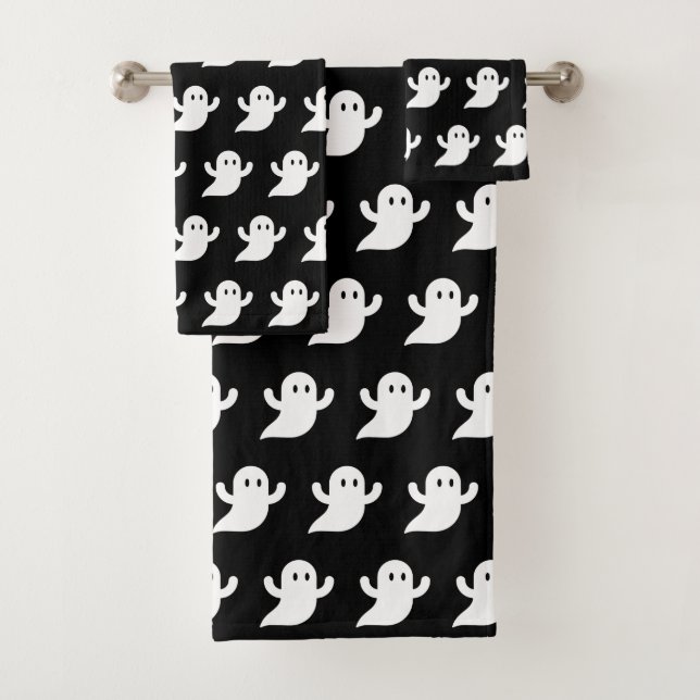 Halloween Black Boo Ghosts Pattern Spooky Scary Bath Towel Set (Insitu)