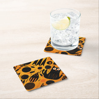 Halloween Black Cat Abstract Paper Coaster