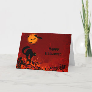 Halloween Black Cat and Bats Card