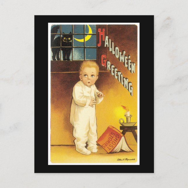 Halloween Black Cat and Child Postcard (Front)