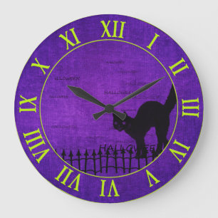 Halloween: Black Cat and Fence Silhouette Large Clock