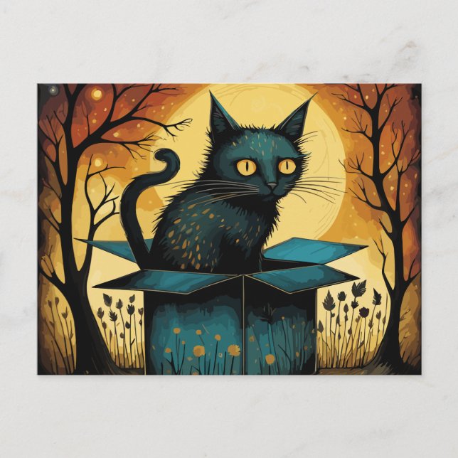 Halloween Black Cat And Full Moon Postcard (Front)
