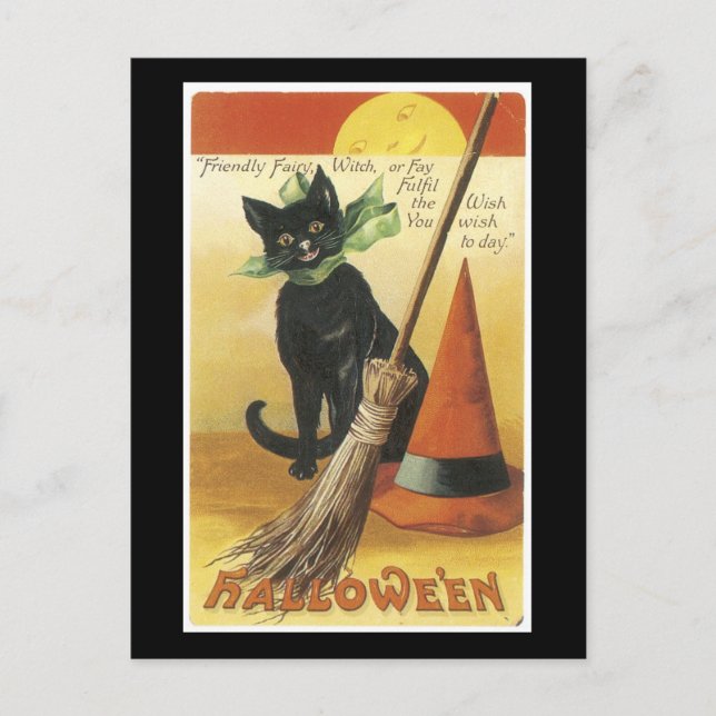Halloween Black Cat and Fullmoon Postcard (Front)