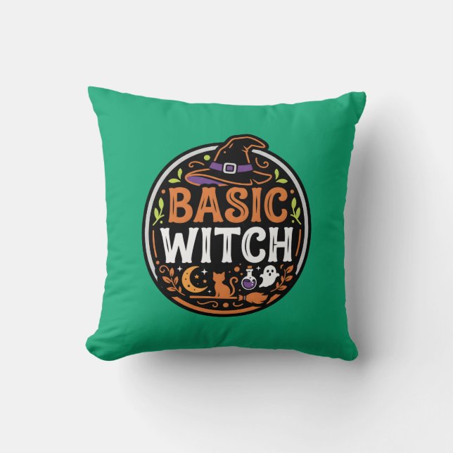 Halloween: black cat and ghost – Basic Witch. Cushion (Front)