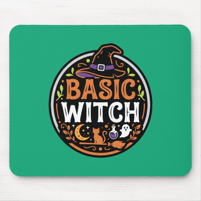 Halloween: black cat and ghost – Basic Witch. Mouse Mat (Front)