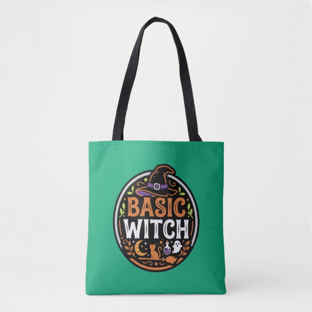 Halloween: black cat and ghost – Basic Witch. Tote Bag (Front)