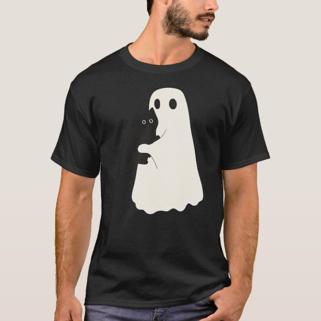 Halloween Black Cat And Ghost Cats Ghosts Retro Gr T-Shirt (Front)