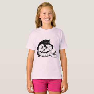 Halloween Black Cat and Jack o' Lantern Childrens  T-Shirt