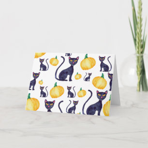 Halloween Black Cat And Orange Pumpkins Card