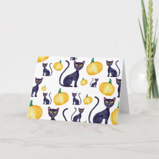 Halloween Black Cat And Orange Pumpkins Card