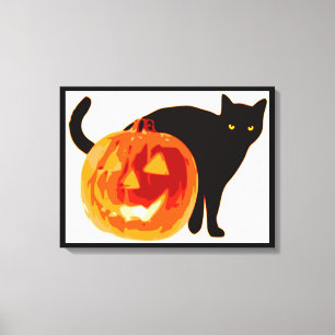 HALLOWEEN BLACK CAT AND PUMPKIN CANVAS PRINT