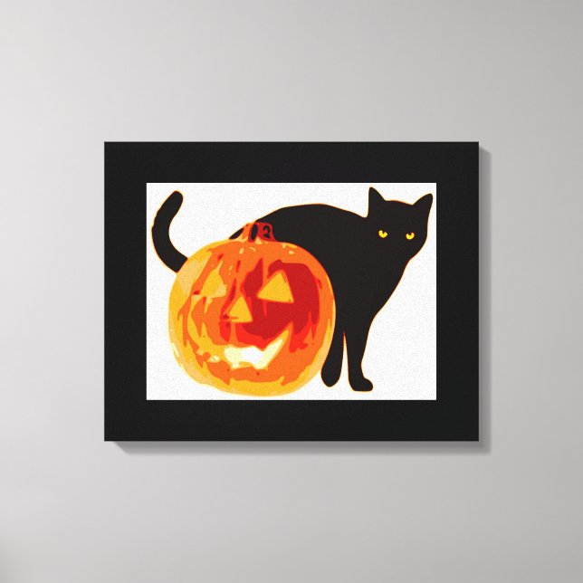 HALLOWEEN BLACK CAT AND PUMPKIN CANVAS PRINT (Front)