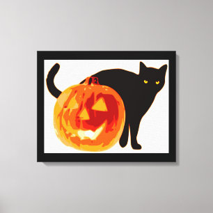 HALLOWEEN BLACK CAT AND PUMPKIN CANVAS PRINT