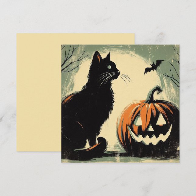Halloween Black Cat and Pumpkin Card (Front/Back)
