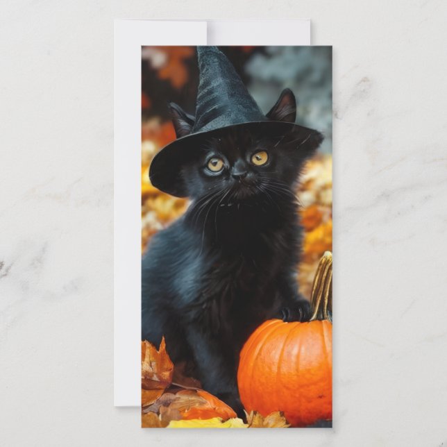 Halloween Black Cat and Pumpkin Card (Front)