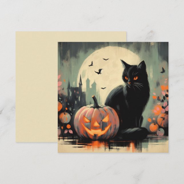 Halloween Black Cat and Pumpkin Card (Front/Back)