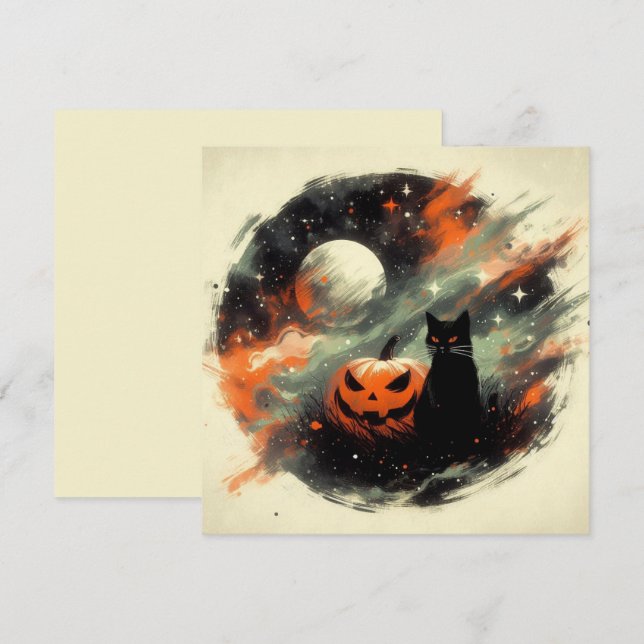 Halloween Black Cat and Pumpkin Card (Front/Back)