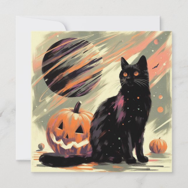 Halloween Black Cat and Pumpkin Card (Front)