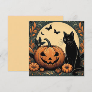 Halloween Black Cat and Pumpkin Card