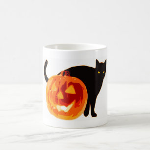 HALLOWEEN BLACK CAT AND PUMPKIN COFFEE MUG
