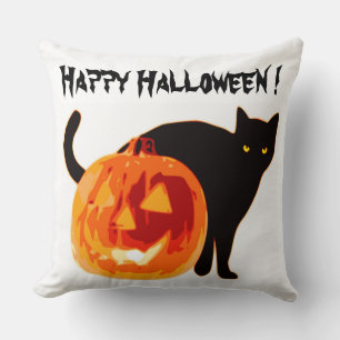 HALLOWEEN BLACK CAT AND PUMPKIN CUSHION
