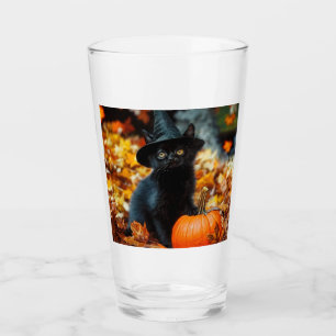 Halloween Black Cat and Pumpkin Glass