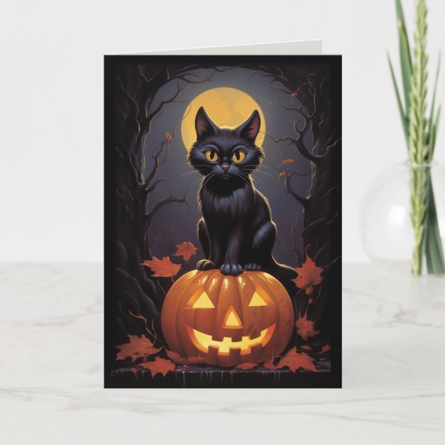 Halloween Black Cat and Pumpkin Invitation (Front)
