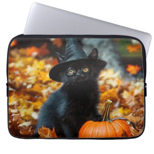 Halloween Black Cat and Pumpkin Laptop Sleeve