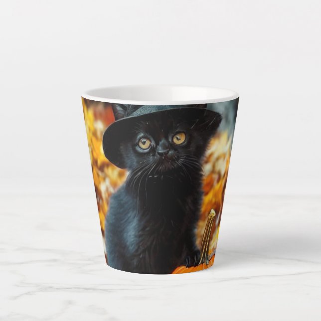 Halloween Black Cat and Pumpkin Latte Mug (Front)
