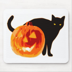HALLOWEEN BLACK CAT AND PUMPKIN MOUSE MAT