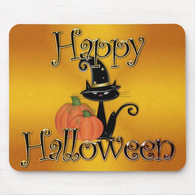 Halloween Black Cat and Pumpkin Mouse Mat (Front)