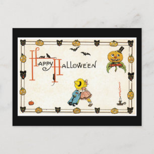 Halloween Black Cat and Pumpkin Postcard