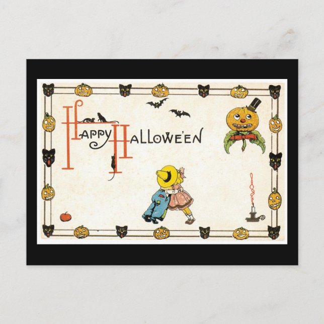 Halloween Black Cat and Pumpkin Postcard (Front)