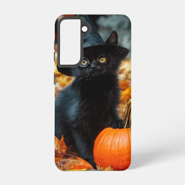 Halloween Black Cat and Pumpkin Samsung Galaxy S21 Case (Back)