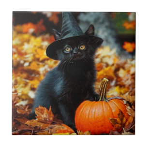Halloween Black Cat and Pumpkin Tile