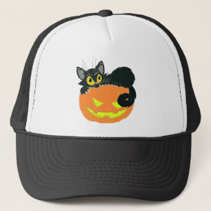 Halloween Black Cat and Pumpkin Trucker Hat