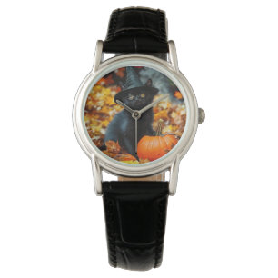 Halloween Black Cat and Pumpkin Watch