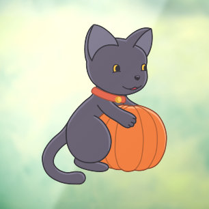 Halloween Black Cat and Pumpkin Window Cling