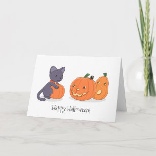 Halloween Black Cat and Pumpkins Card