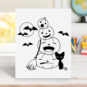 Halloween Black Cat and Pumpkins Colouring Page Poster