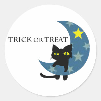 Halloween Black Cat and Ster Moon Classic Round Sticker