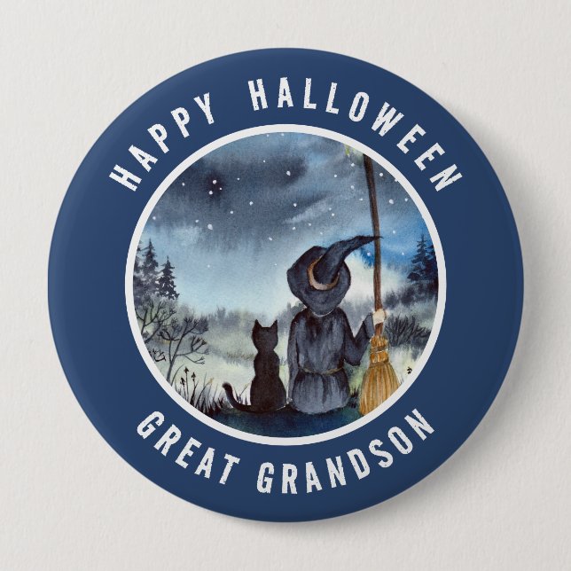 Halloween Black Cat and The Witch Starry Night 10 Cm Round Badge (Front)