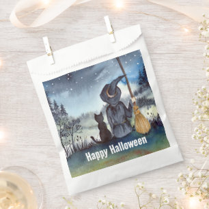 Halloween Black Cat and The Witch Starry Night Favour Bags