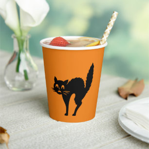 Halloween black cat black and orange spooky  paper cups