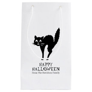 Halloween black cat black and white custom treat small gift bag